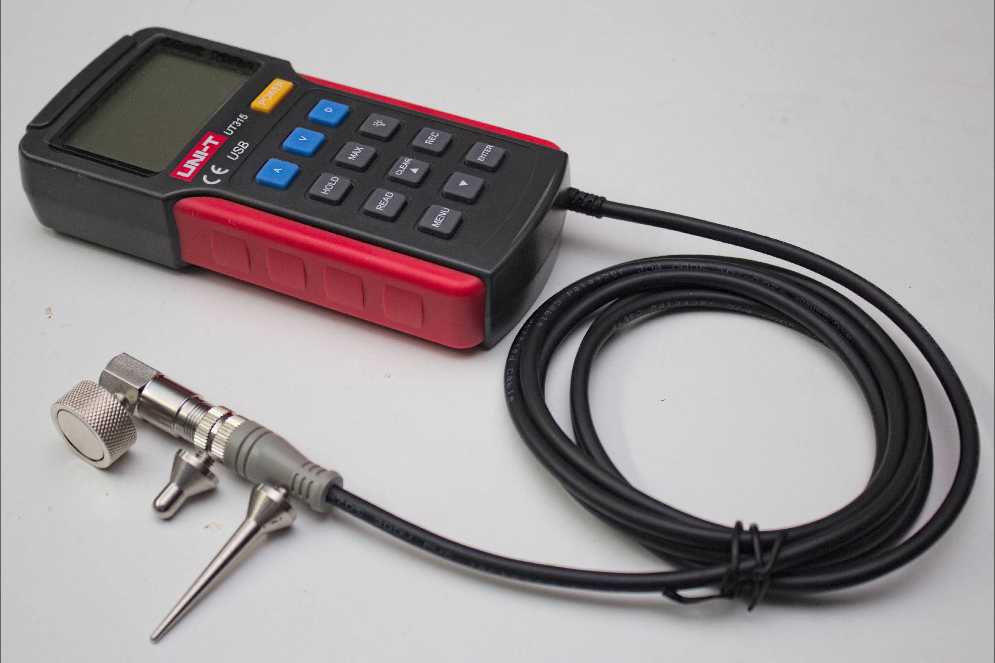 A UNI-T handheld vibration level meter / tester with various probes
